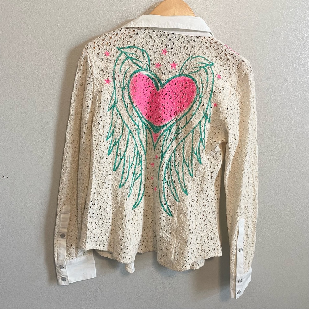 NWT Sinful by Affliction Cream Lace Y2k Long Sleeve Size Med fit more like small